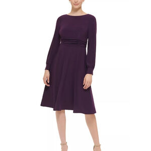 Petites Jessica Howard    Ruched-Waist Midi Dress Size  4  Purple NWT